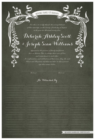 Quaker Marriage Certificate - Wild Flowers (parchment moss)