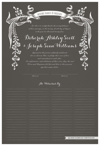 Quaker Marriage Certificate - Wild Flowers (charcoal)