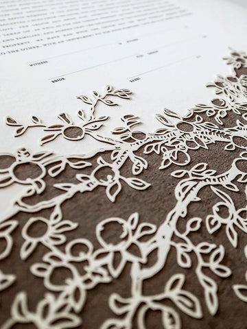 Papercut Ketubah Printed Border Branches