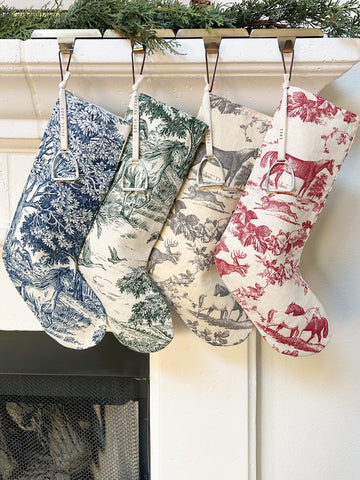Equestrian Toile-Printed Linen Holiday Stocking