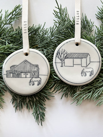 Personalized Ceramic Hand-Etched Equestrian Ornament