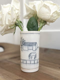 Ceramic Hand-Etched Equestrian Everyday Bud Vase