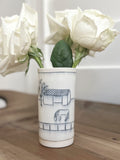 Ceramic Hand-Etched Equestrian Everyday Bud Vase