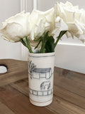 Ceramic Hand-Etched Equestrian Everyday Bud Vase