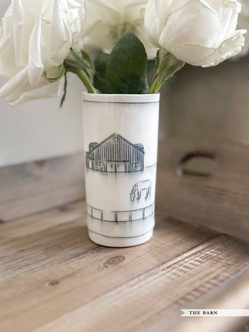 Ceramic Hand-Etched Equestrian Everyday Bud Vase