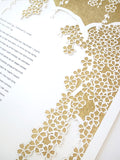 Ketubah Papercut - Falling Blossoms (Metallic Border)