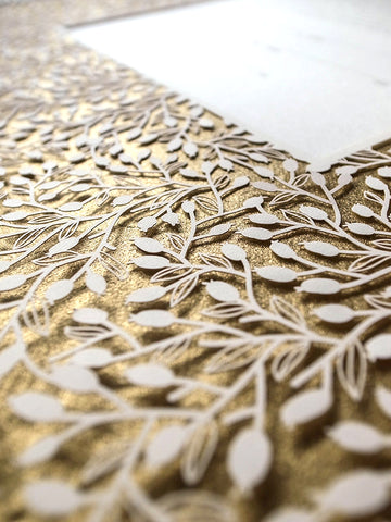 Ketubah Papercut - Lace Leaves (Metallic Border)