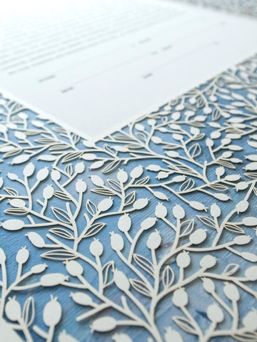 Ketubah Papercut - Lace Leaves (Printed Border)