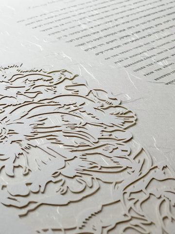 Papercut Ketubah Peonies on Washi Paper