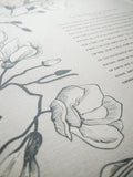 Signature Ketubah - Southern Magnolias on Bookcloth
