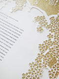 Ketubah Papercut - Falling Blossoms (Metallic Border)