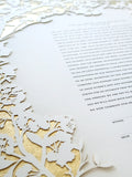 Ketubah Papercut - Cherry Blossoms (Metallic Border)