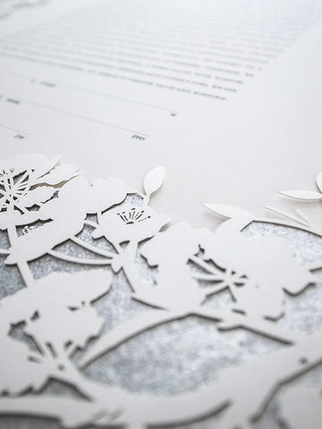 Ketubah Papercut - Cherry Blossoms (Metallic Border)