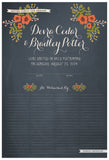 Quaker Marriage Certificate - Folk Garland (chalkboard slate blue/red flowers)