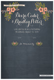 Quaker Marriage Certificate - Folk Garland (chalkboard slate blue/tea pink flowers)