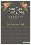 Quaker Marriage Certificate - Folk Garland (charcoal/tea pink flowers)