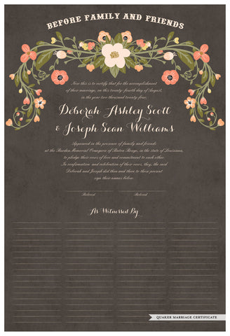 Quaker Marriage Certificate - Flower Garland (parchment charcoal)
