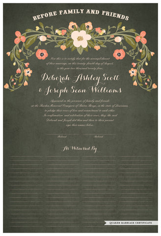 Quaker Marriage Certificate - Flower Garland (parchment moss)