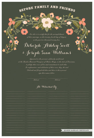 Quaker Marriage Certificate - Flower Garland (moss)