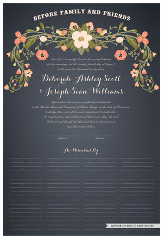 Quaker Marriage Certificate - Flower Garland (slate blue)