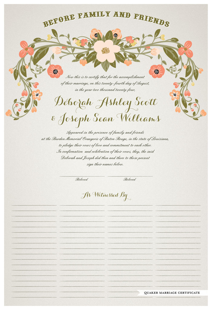Quaker Marriage Certificate - Flower Garland (ascot gray)