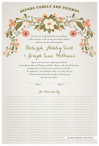 Quaker Marriage Certificate - Flower Garland (ascot gray)