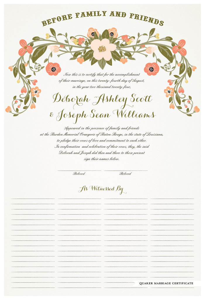 Quaker Marriage Certificate - Flower Garland (eggshell)