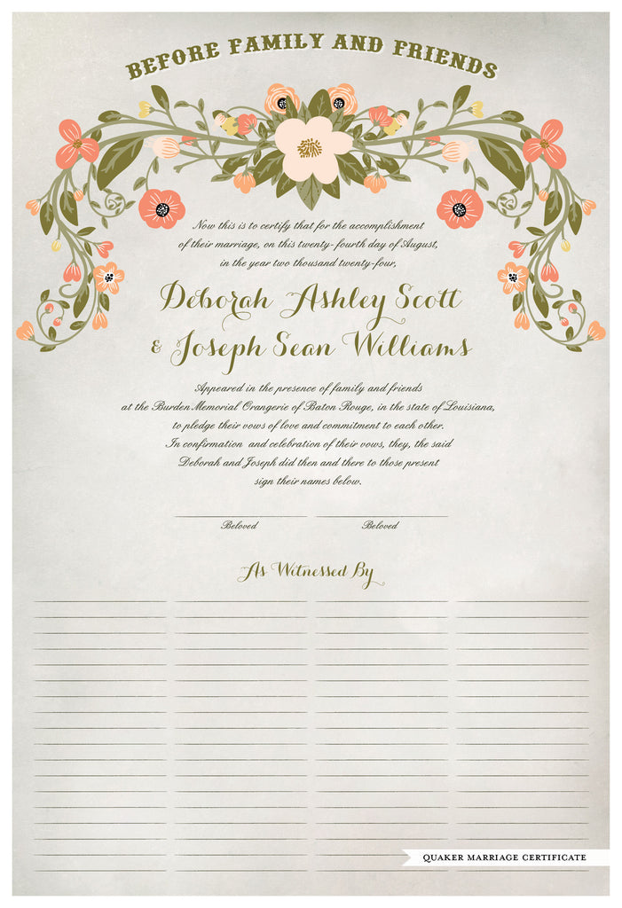 Quaker Marriage Certificate - Flower Garland (watercolor ascot gray)