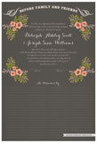 Quaker Marriage Certificate - Folk Garland (charcoal/tea pink flowers)