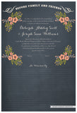 Quaker Marriage Certificate - Folk Garland (chalkboard slate blue/tea pink flowers)