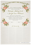 Quaker Marriage Certificate - Folk Garland (ascot gray/tea pink flowers)