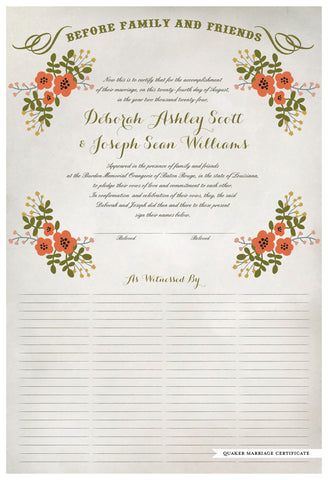 Marriage Certificate - Folk Garland (watercolor ascot gray/red flowers)