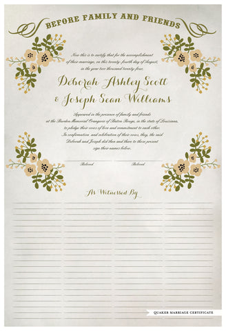 Marriage Certificate - Folk Garland (watercolor ascot gray/vanilla flowers)