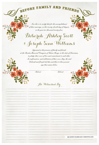 Marriage Certificate - Folk Garland (watercolor eggshell/red flowers)
