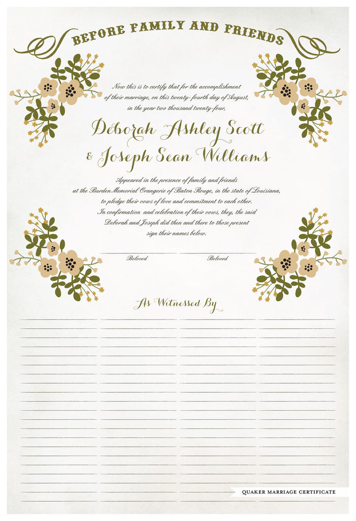 Marriage Certificate - Folk Garland (watercolor eggshell/vanilla flowers)