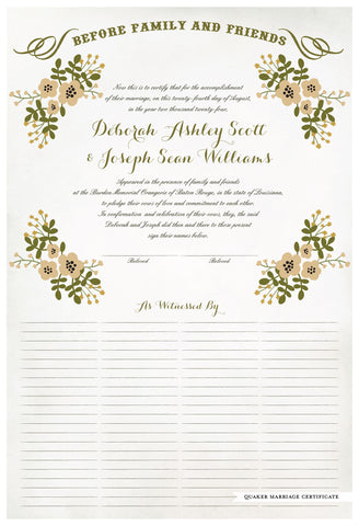 Marriage Certificate - Folk Garland (watercolor eggshell/vanilla flowers)