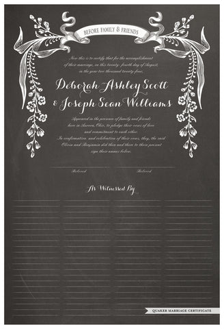 Quaker Marriage Certificate - Wild Flowers (chalkboard charcoal)