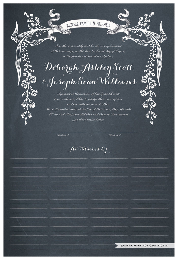 Quaker Marriage Certificate - Wild Flowers (chalkboard slate blue)