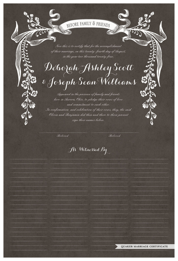 Quaker Marriage Certificate - Wild Flowers (parchment charcoal)