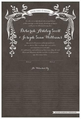 Quaker Marriage Certificate - Wild Flowers (parchment charcoal)