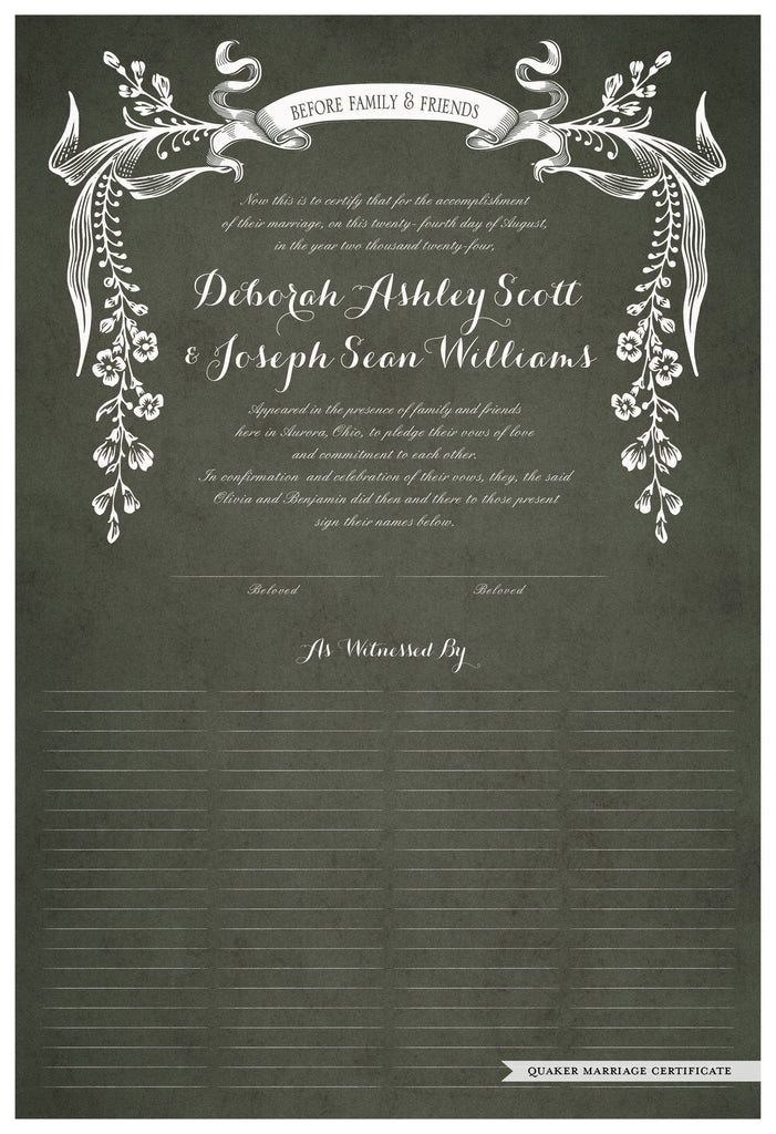 Quaker Marriage Certificate - Wild Flowers (parchment moss)