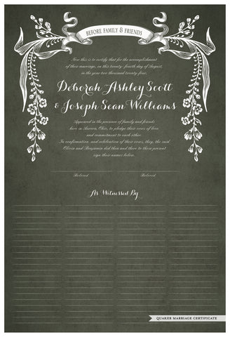 Quaker Marriage Certificate - Wild Flowers (parchment moss)