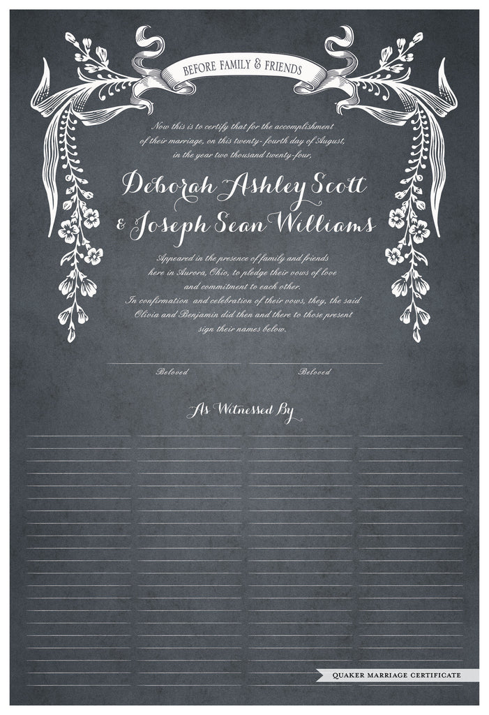 Quaker Marriage Certificate - Wild Flowers (parchment slate blue)