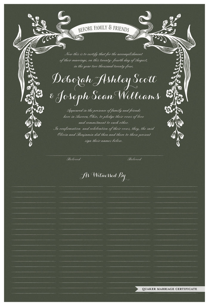 Quaker Marriage Certificate - Wild Flowers (moss)