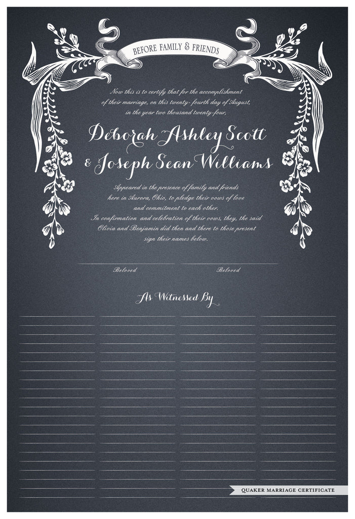 Quaker Marriage Certificate - Wild Flowers (slate blue)