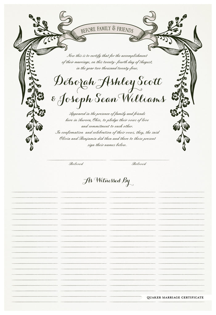 Quaker Marriage Certificate - Wild Flowers (eggshell)