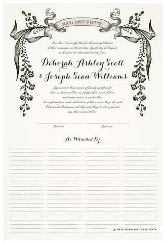 Quaker Marriage Certificate - Wild Flowers (eggshell)
