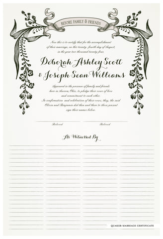 Quaker Marriage Certificate - Wild Flowers (eggshell)