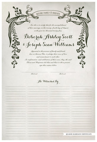 Quaker Marriage Certificate - Wild Flowers (watercolor ascot gray)