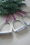 Pewter Equestrian Stirrup Ornament with Velvet Ribbon - Free Shipping